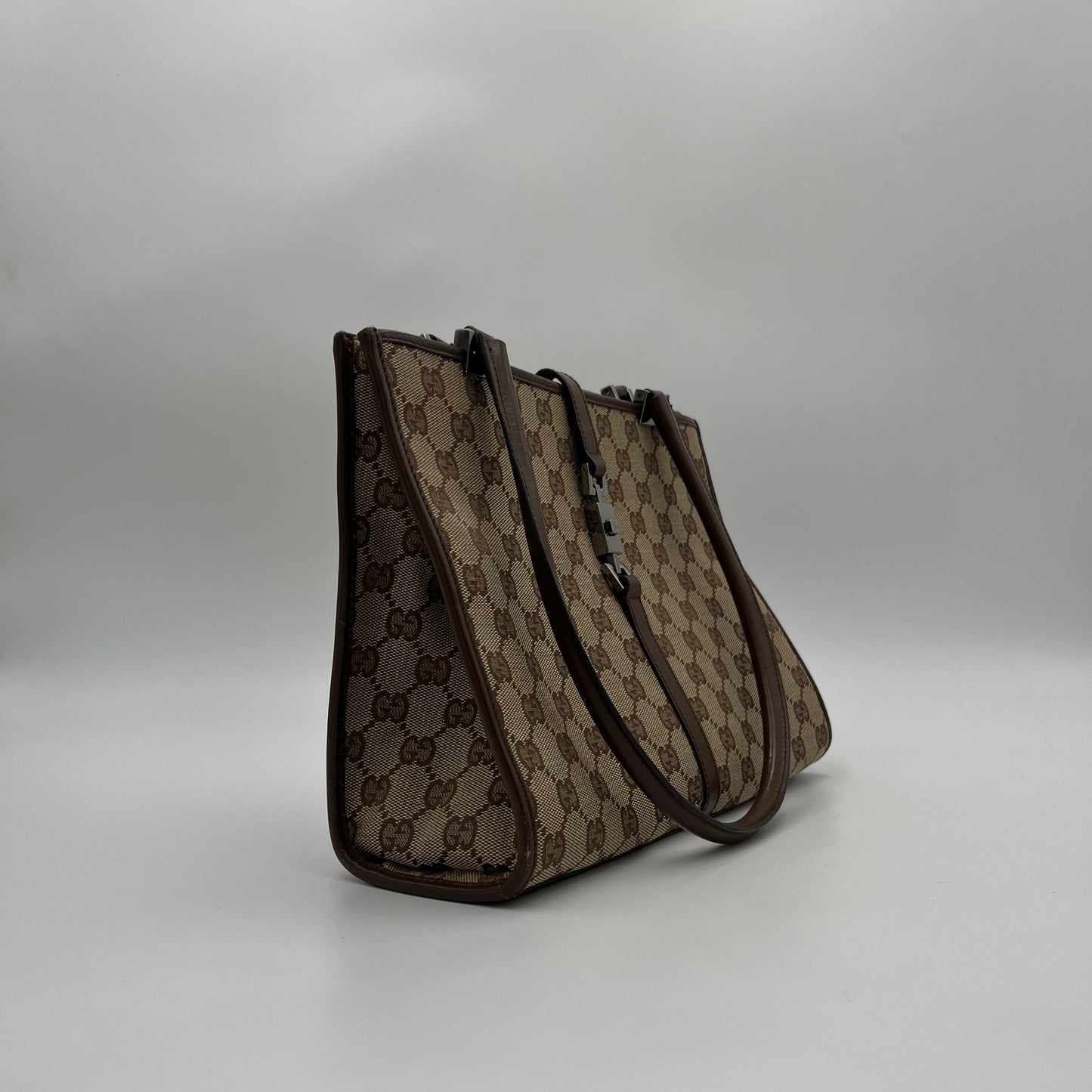 Gucci Brown Monogram Canvas and Leather Square Jackie