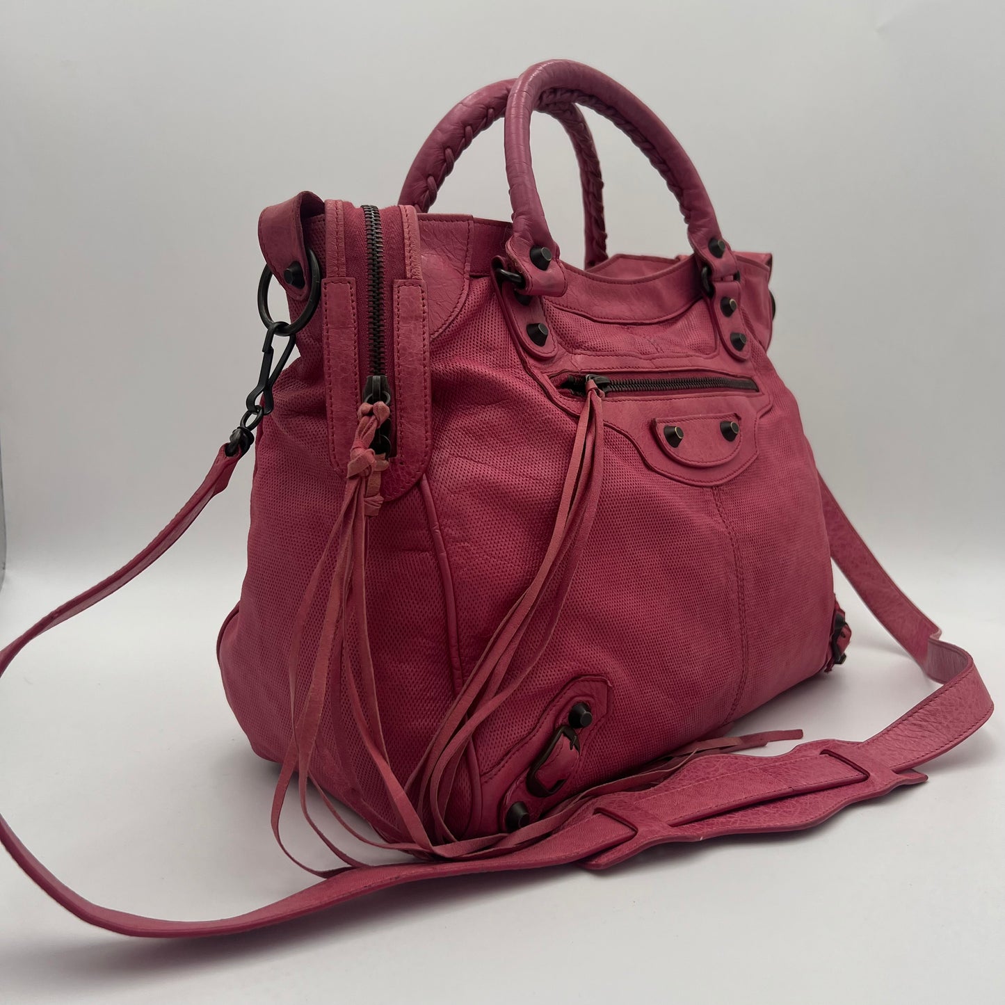 Balenciaga Pink Perforated Leather Classic Velo