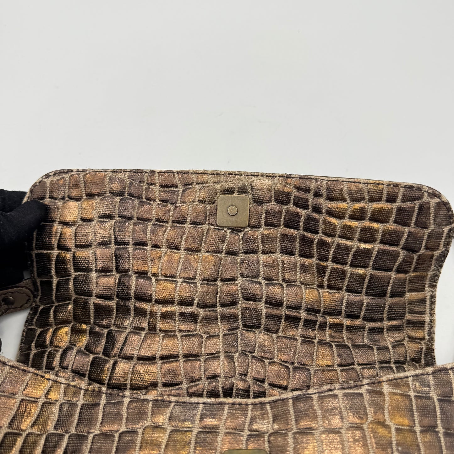 Fendi Metallic Bronze Croc Embossed Design Flap Chef Shoulder Bag