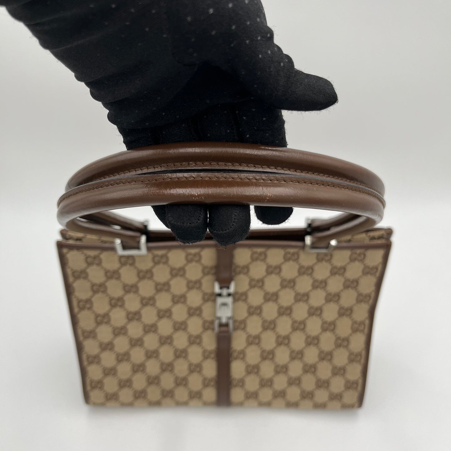 Gucci Brown Monogram Canvas and Leather Square Jackie