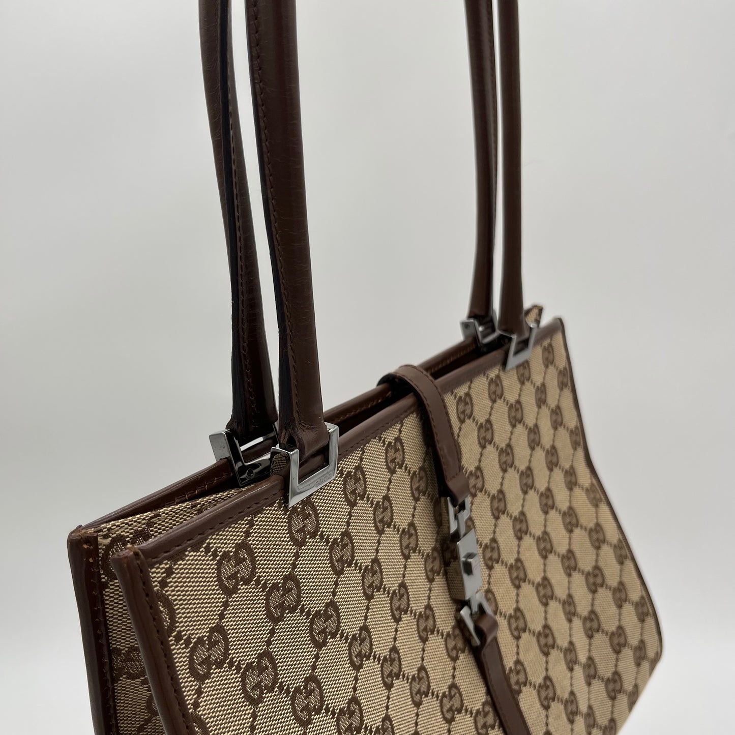 Gucci Brown Monogram Canvas and Leather Square Jackie