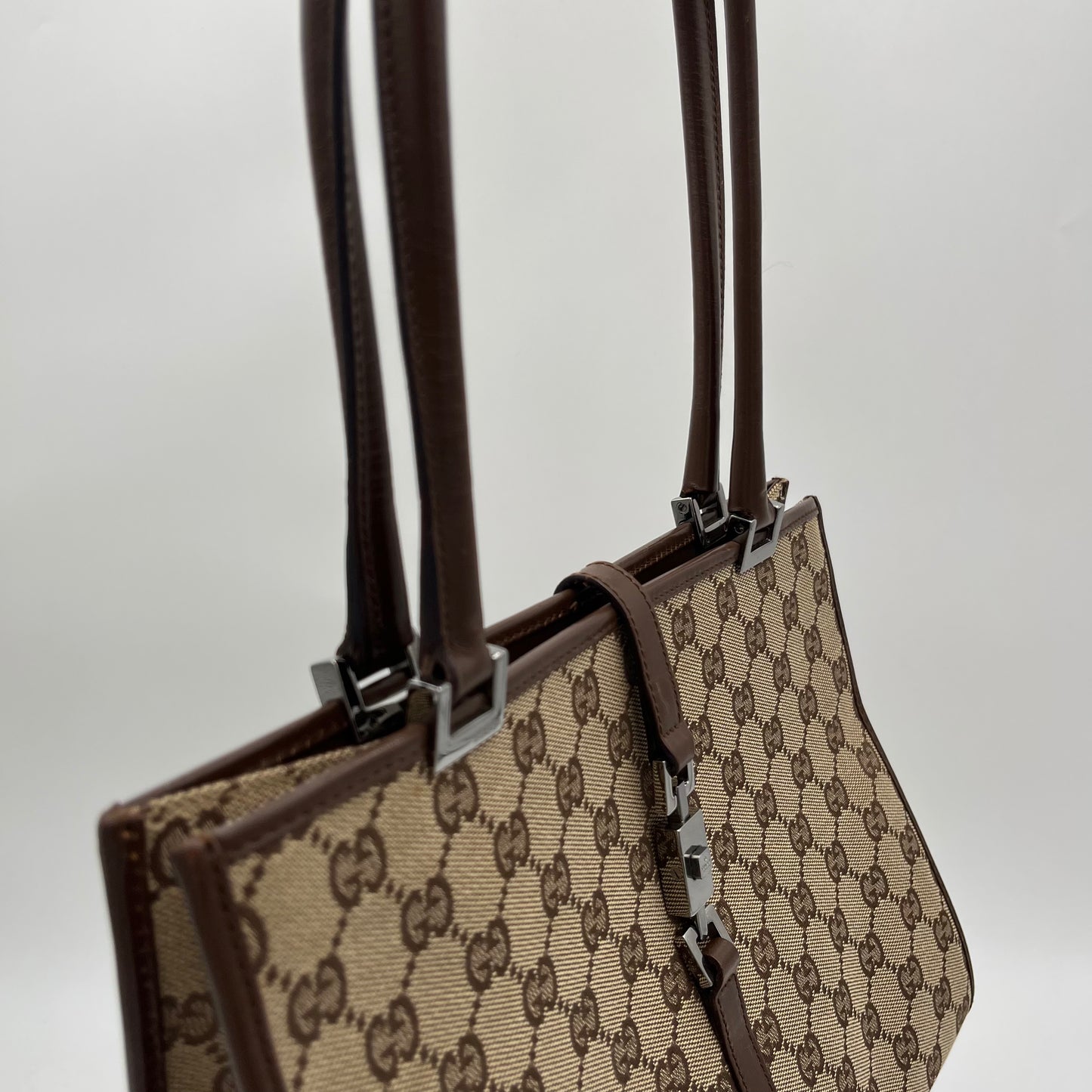 Gucci Brown Monogram Canvas and Leather Square Jackie