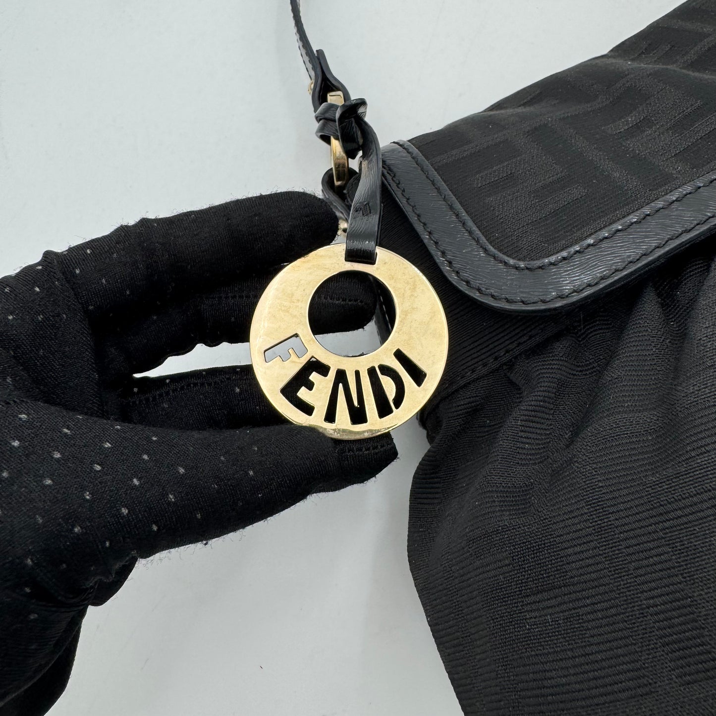 Fendi Black Zucca Canvas and Leather Flap Chef Shoulder Bag