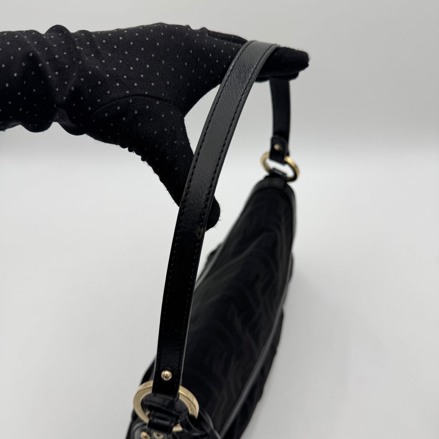 Fendi Black Zucca Canvas and Leather Flap Chef Shoulder Bag
