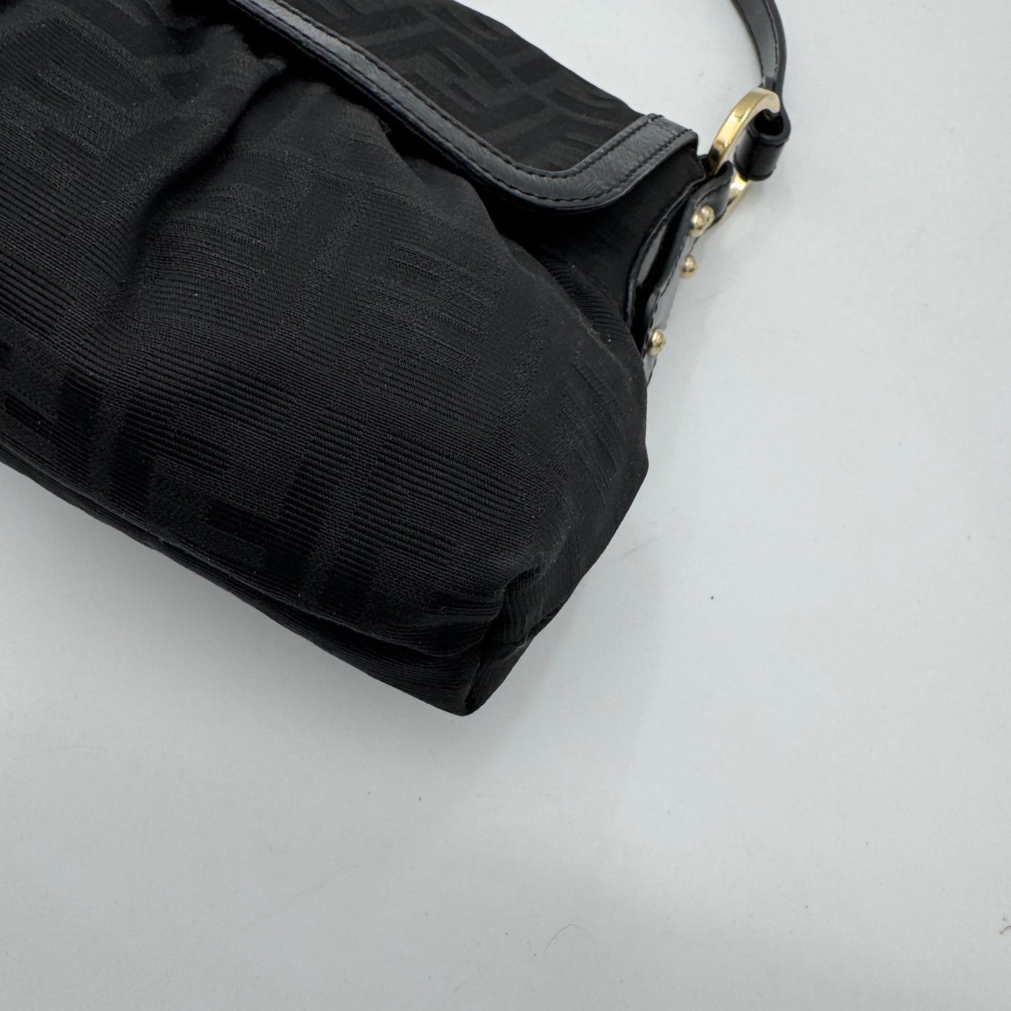 Fendi Black Zucca Canvas and Leather Flap Chef Shoulder Bag