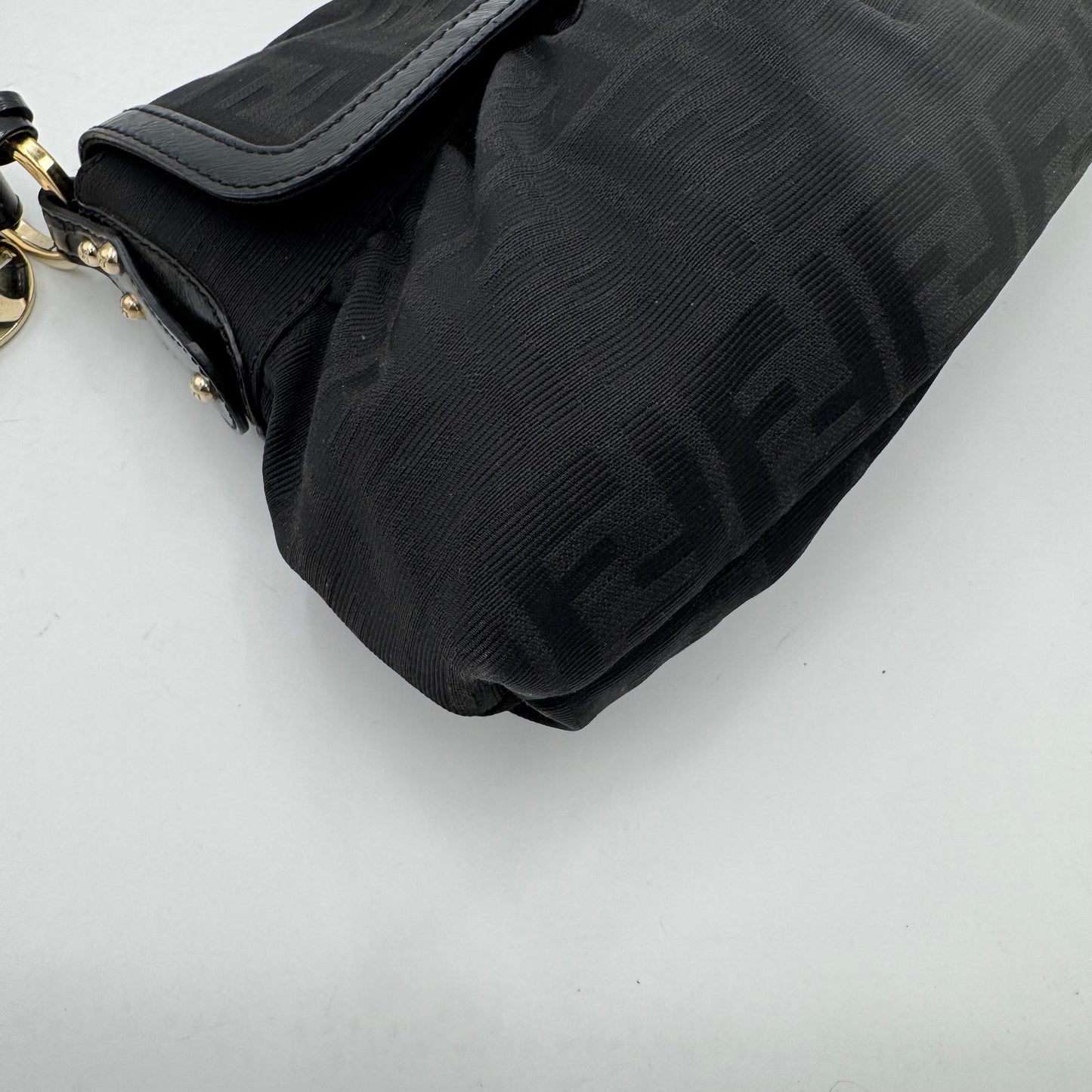 Fendi Black Zucca Canvas and Leather Flap Chef Shoulder Bag