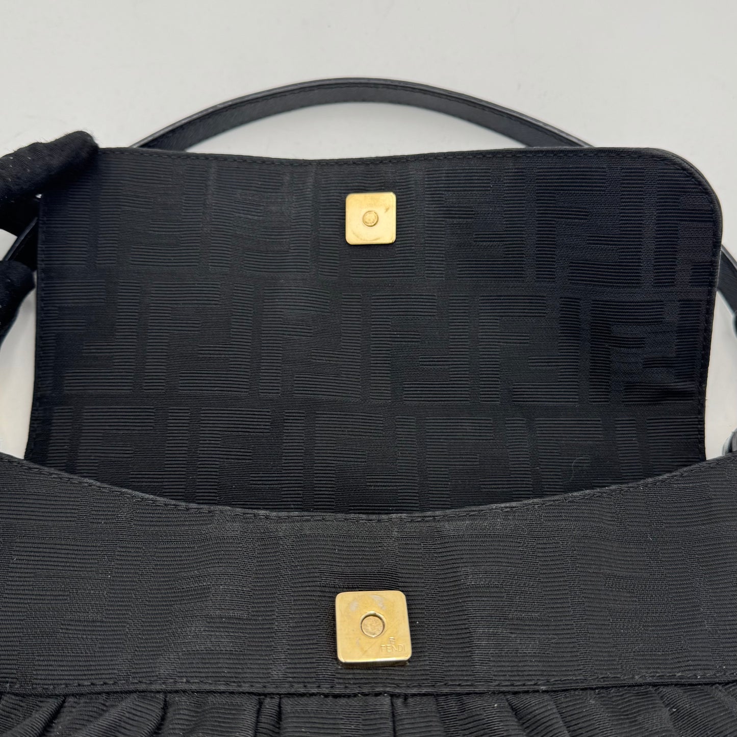 Fendi Black Zucca Canvas and Leather Flap Chef Shoulder Bag
