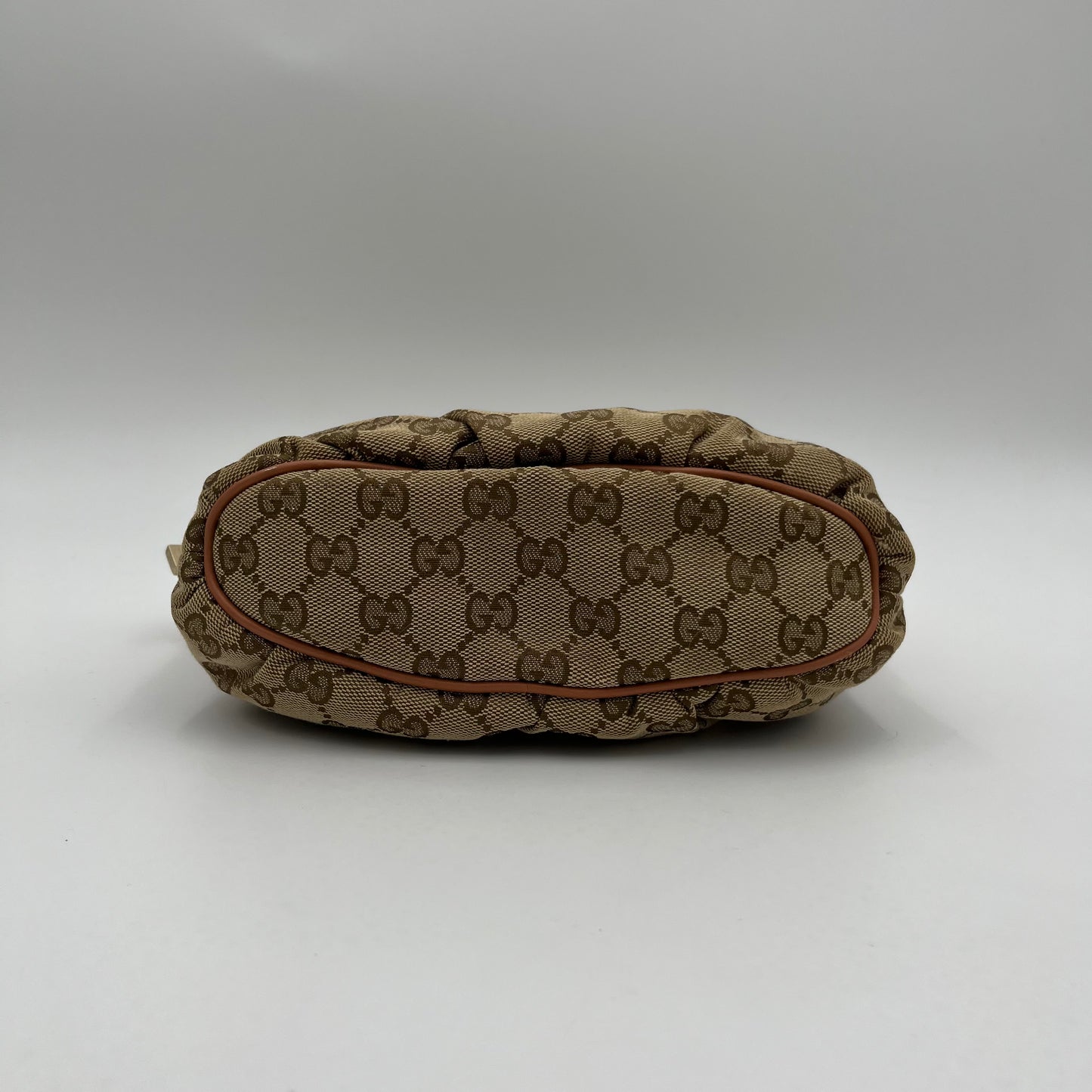 Gucci Brown Monogram Canvas Salmon Pink Leather Hobo Pochette