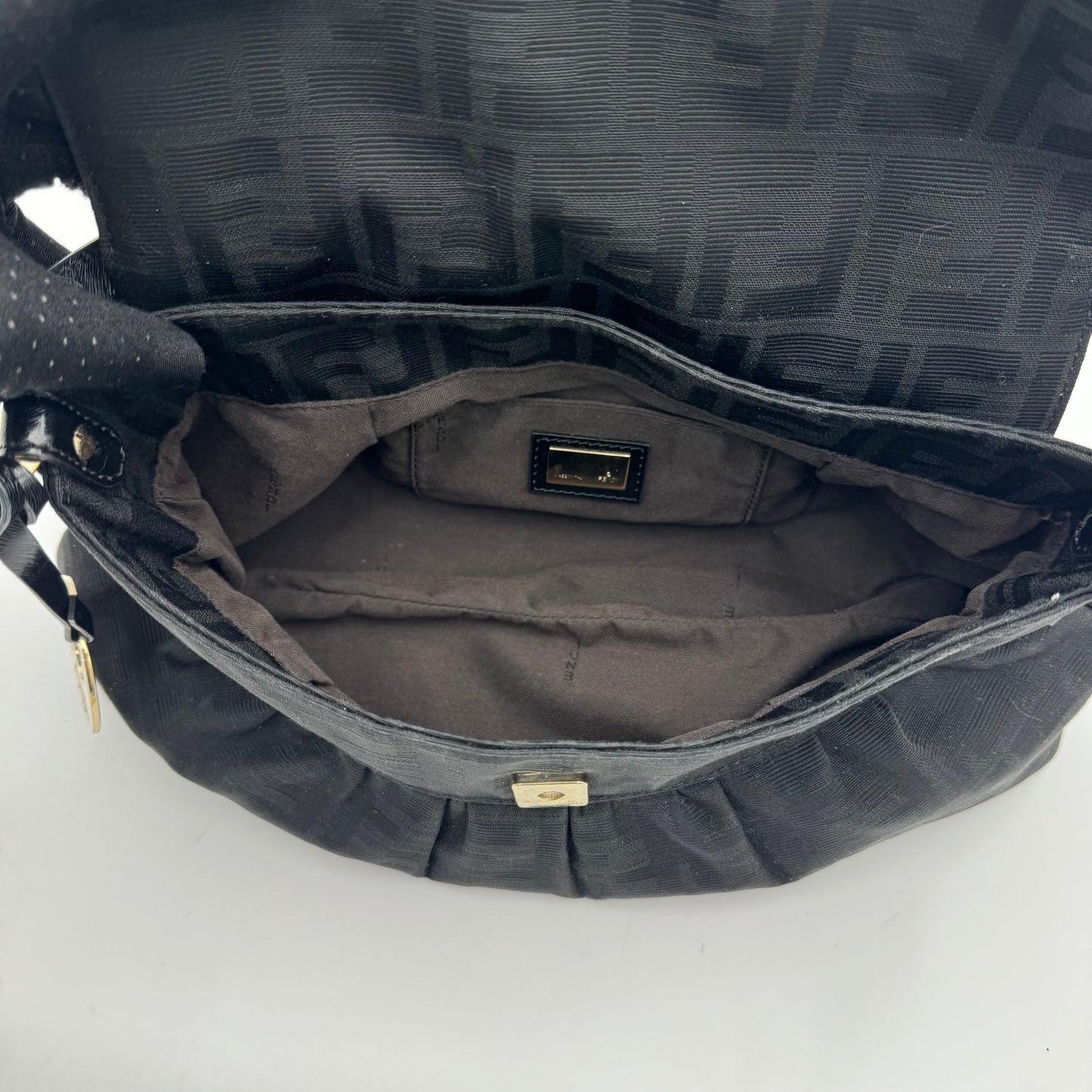 Fendi Black Zucca Canvas and Leather Flap Chef Shoulder Bag