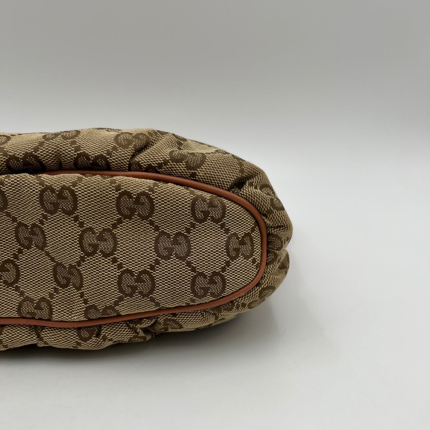 Gucci Brown Monogram Canvas Salmon Pink Leather Hobo Pochette