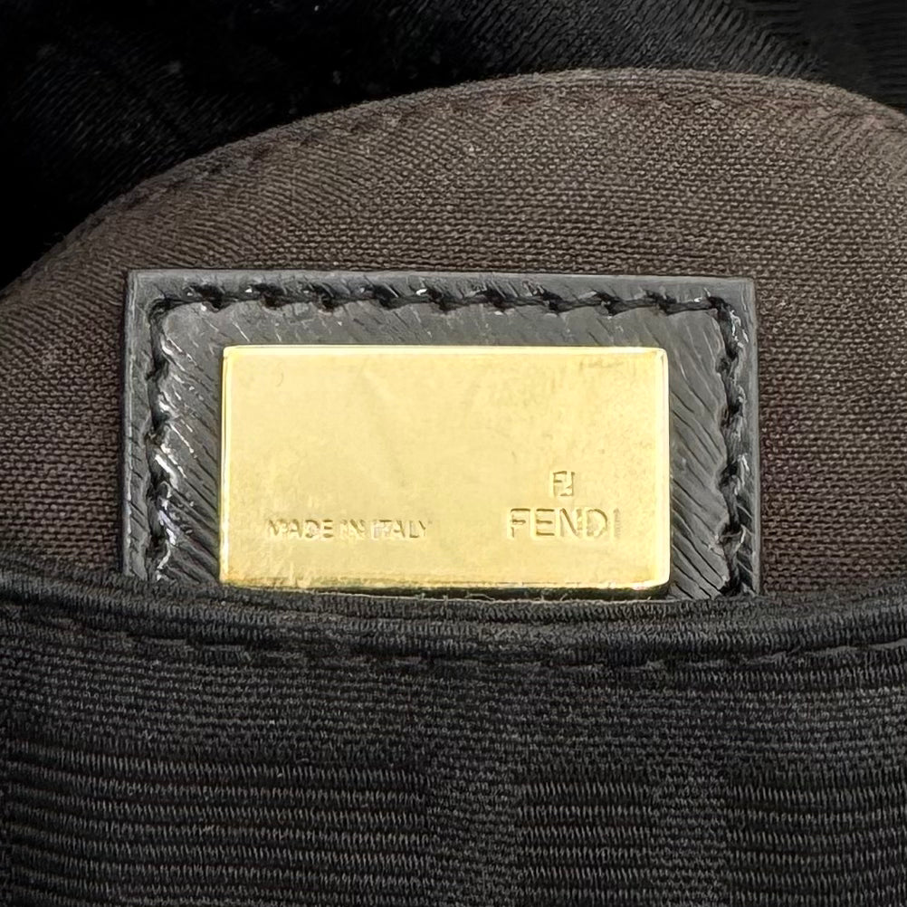 Fendi Black Zucca Canvas and Leather Flap Chef Shoulder Bag