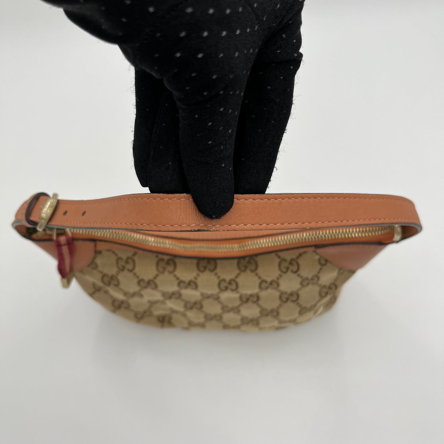 Gucci Brown Monogram Canvas Salmon Pink Leather Hobo Pochette