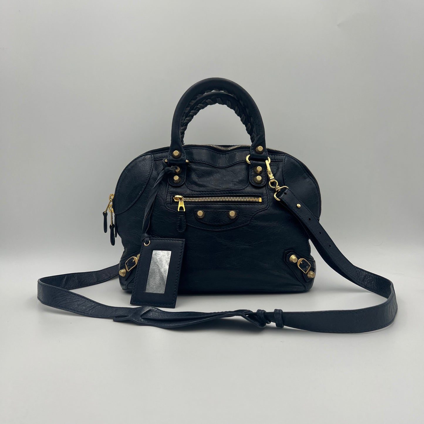 Balenciaga Navy Blue Leather Giant 12 Bowling Two-Way Bag GHW