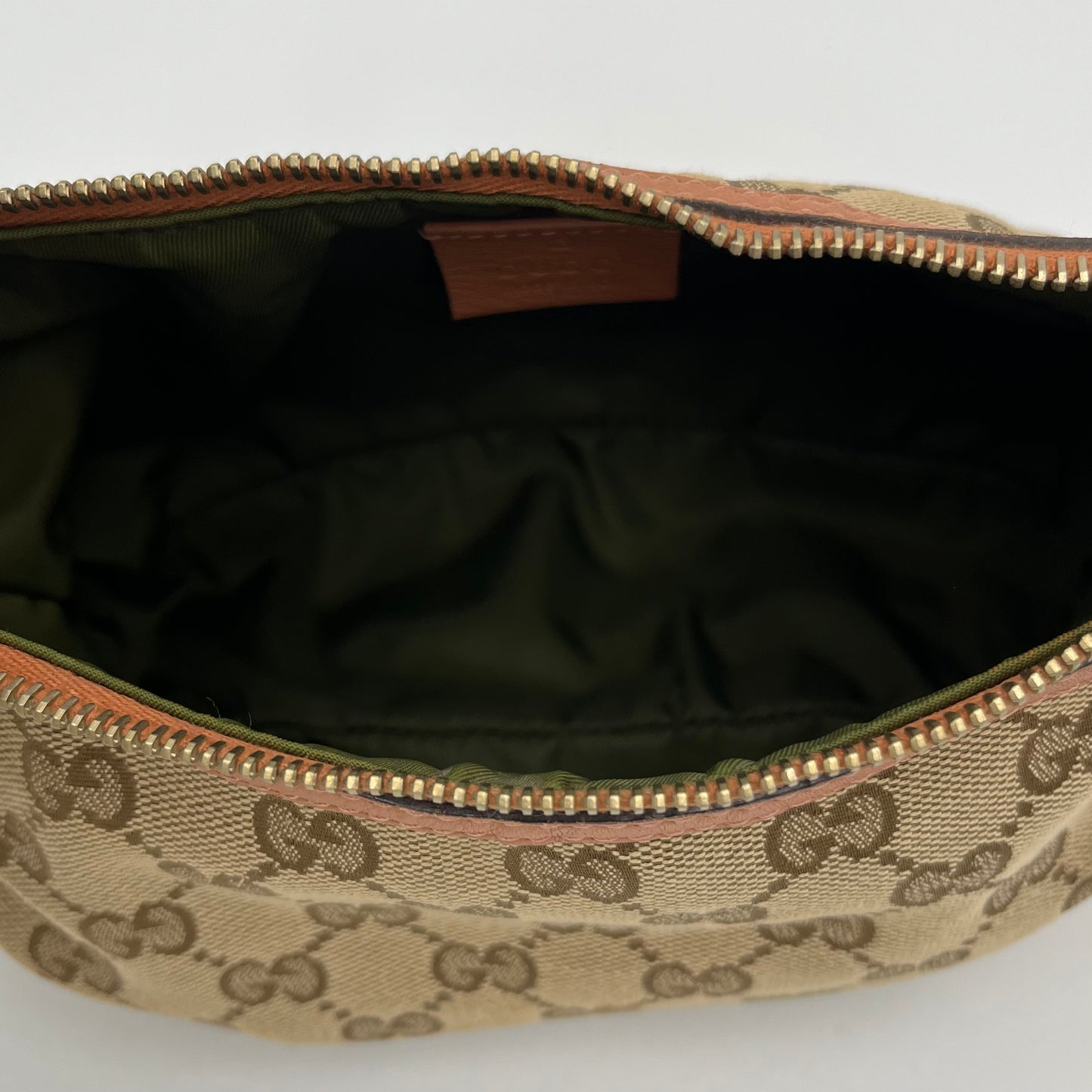 Gucci Brown Monogram Canvas Salmon Pink Leather Hobo Pochette