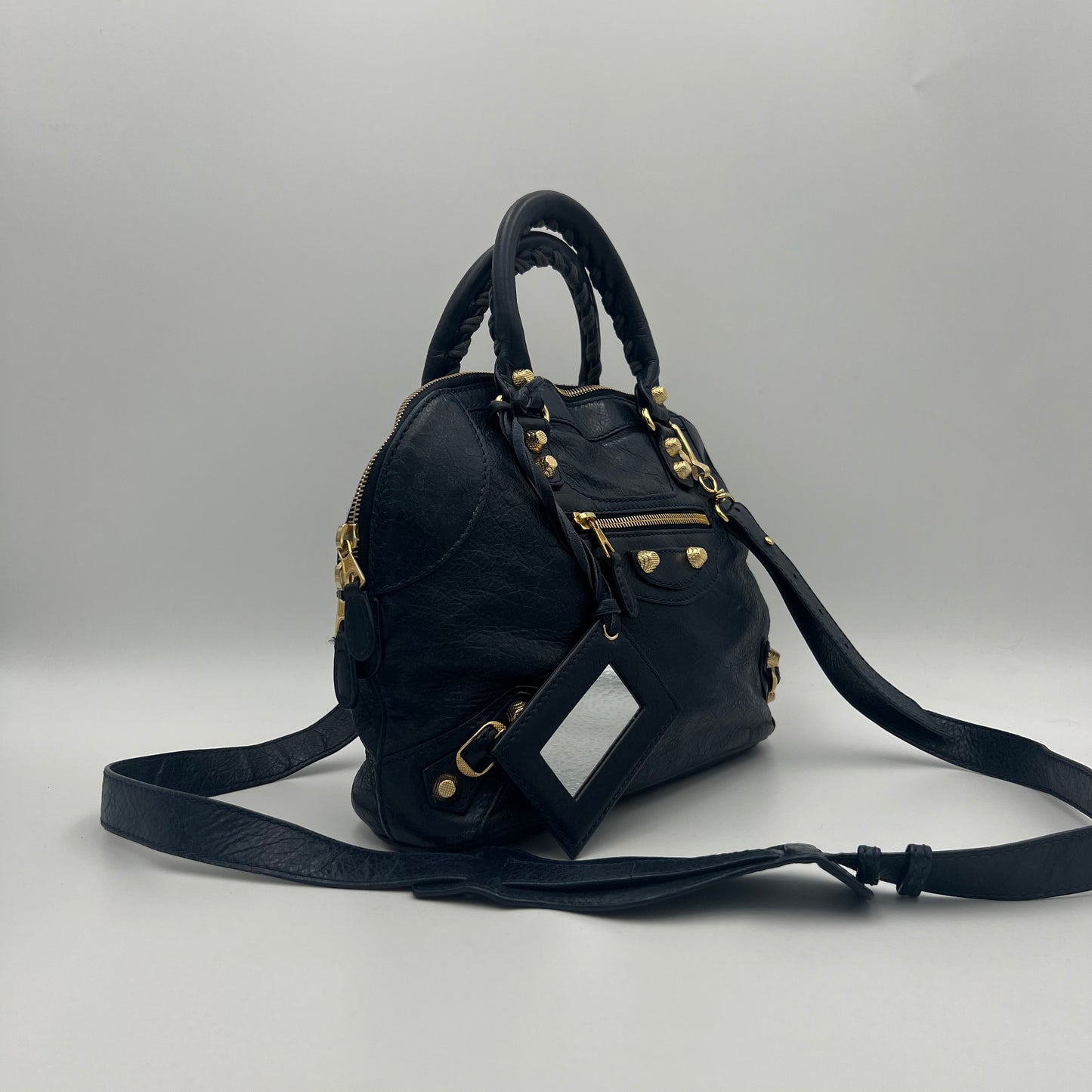 Balenciaga Navy Blue Leather Giant 12 Bowling Two-Way Bag GHW