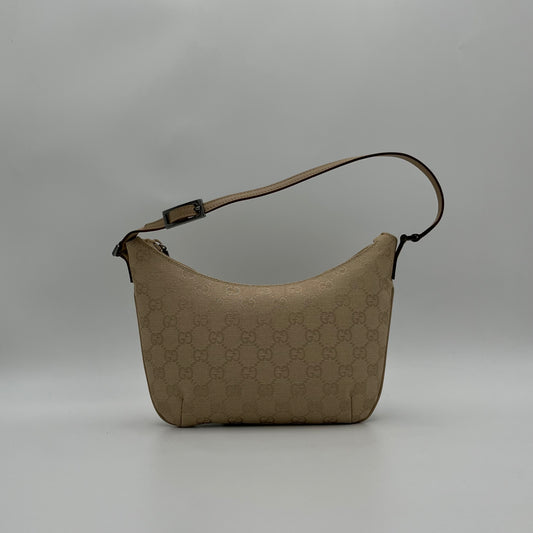 Gucci Beige Monogram Canvas and Leather Hobo Pochette