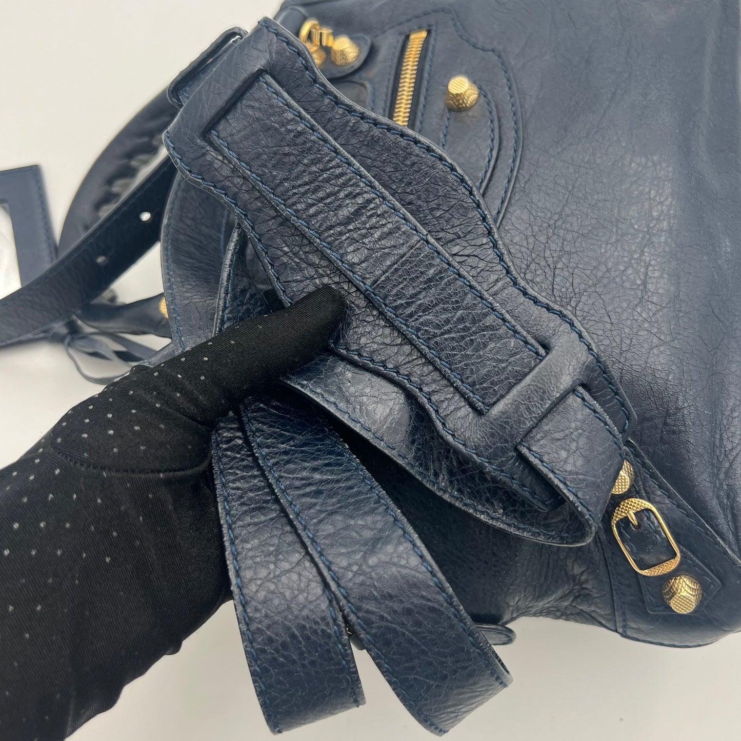 Balenciaga Navy Blue Leather Giant 12 Bowling Two-Way Bag GHW