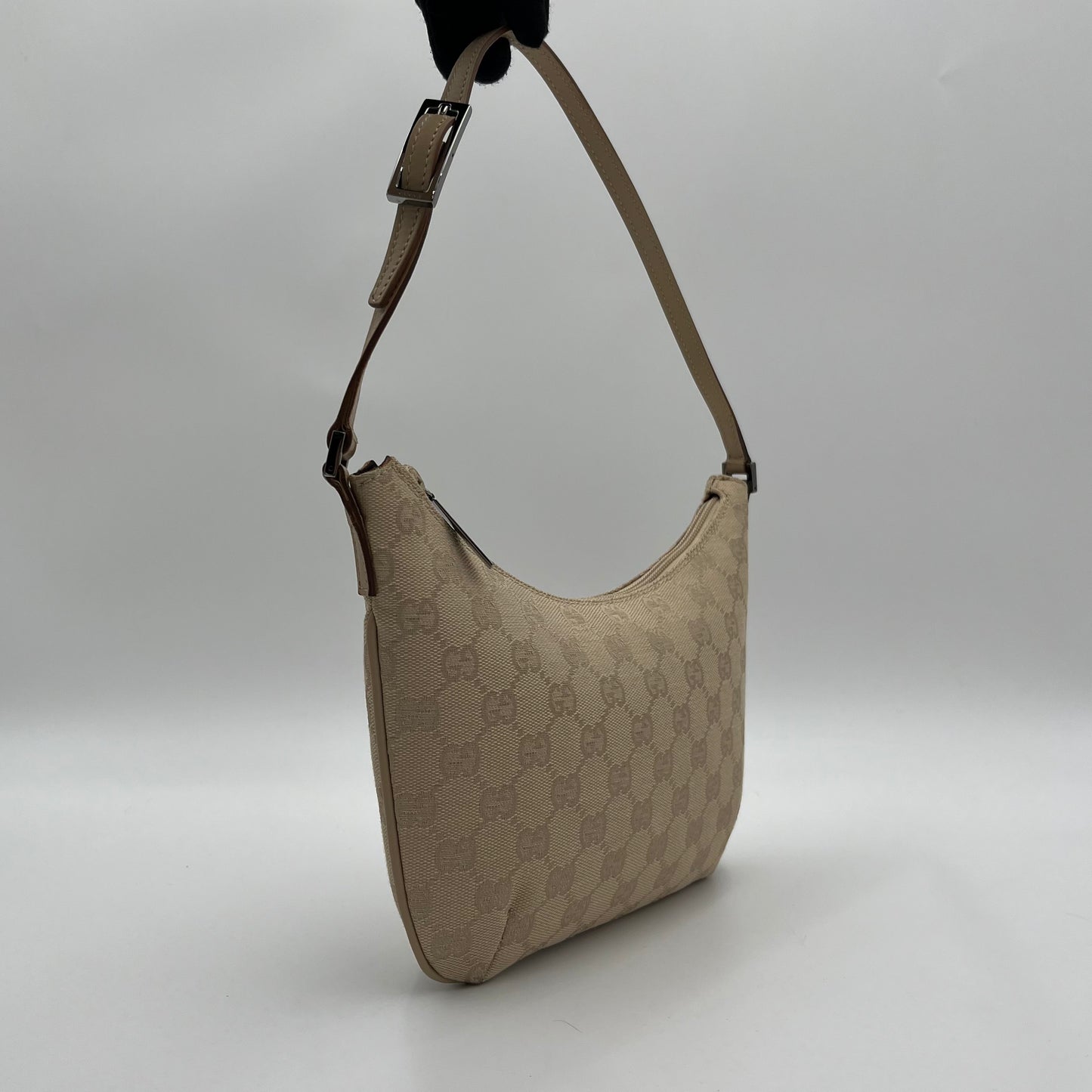 Gucci Beige Monogram Canvas and Leather Hobo Pochette