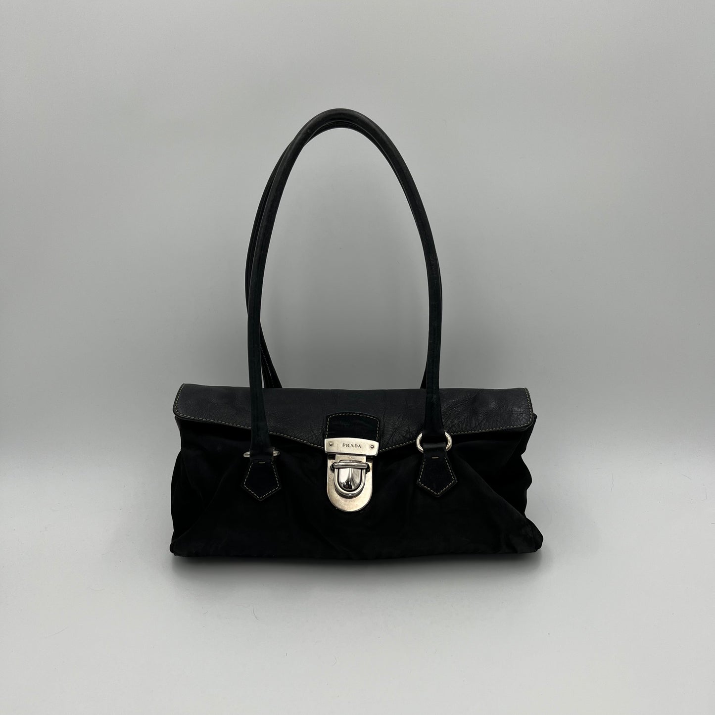 Prada Black Nylon and Leather Easy Shoulder Bag