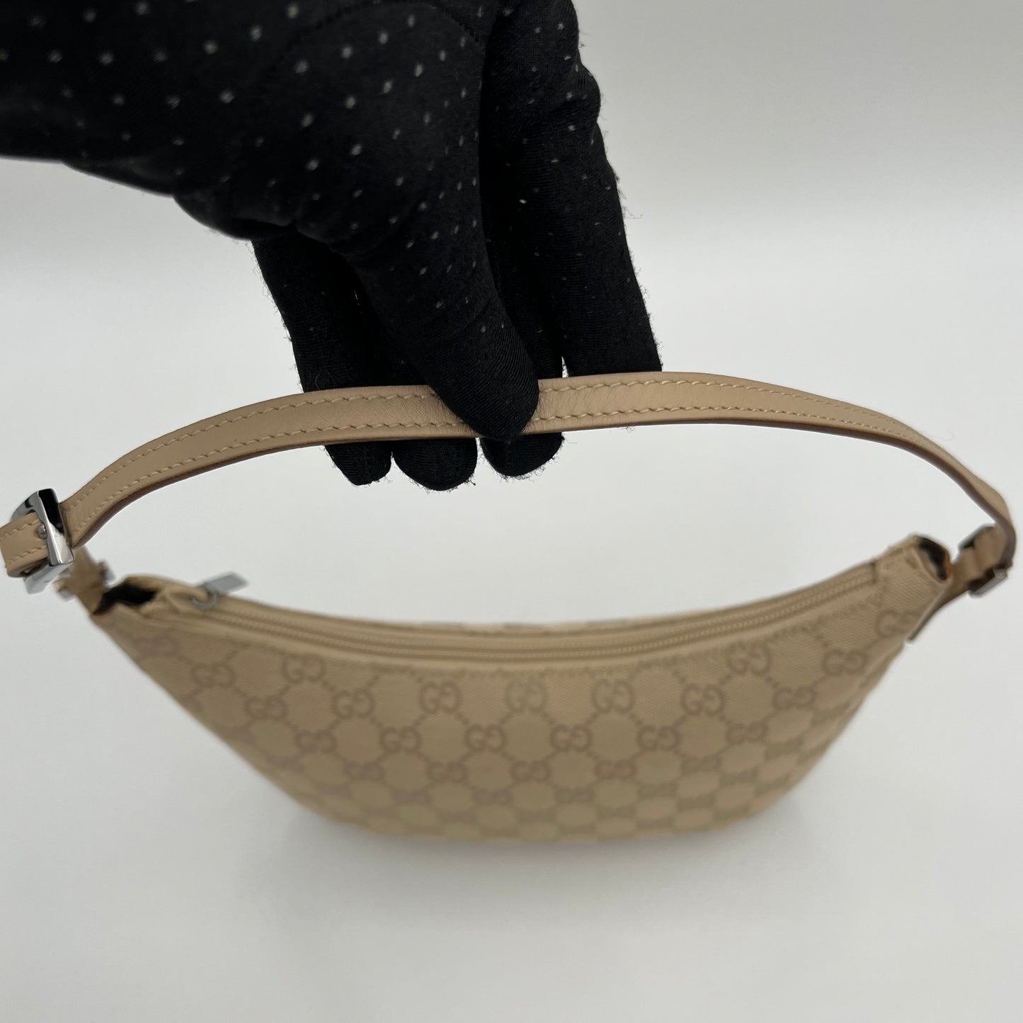 Gucci Beige Monogram Canvas and Leather Hobo Pochette