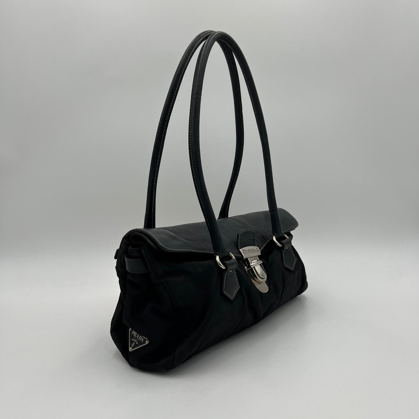 Prada Black Nylon and Leather Easy Shoulder Bag
