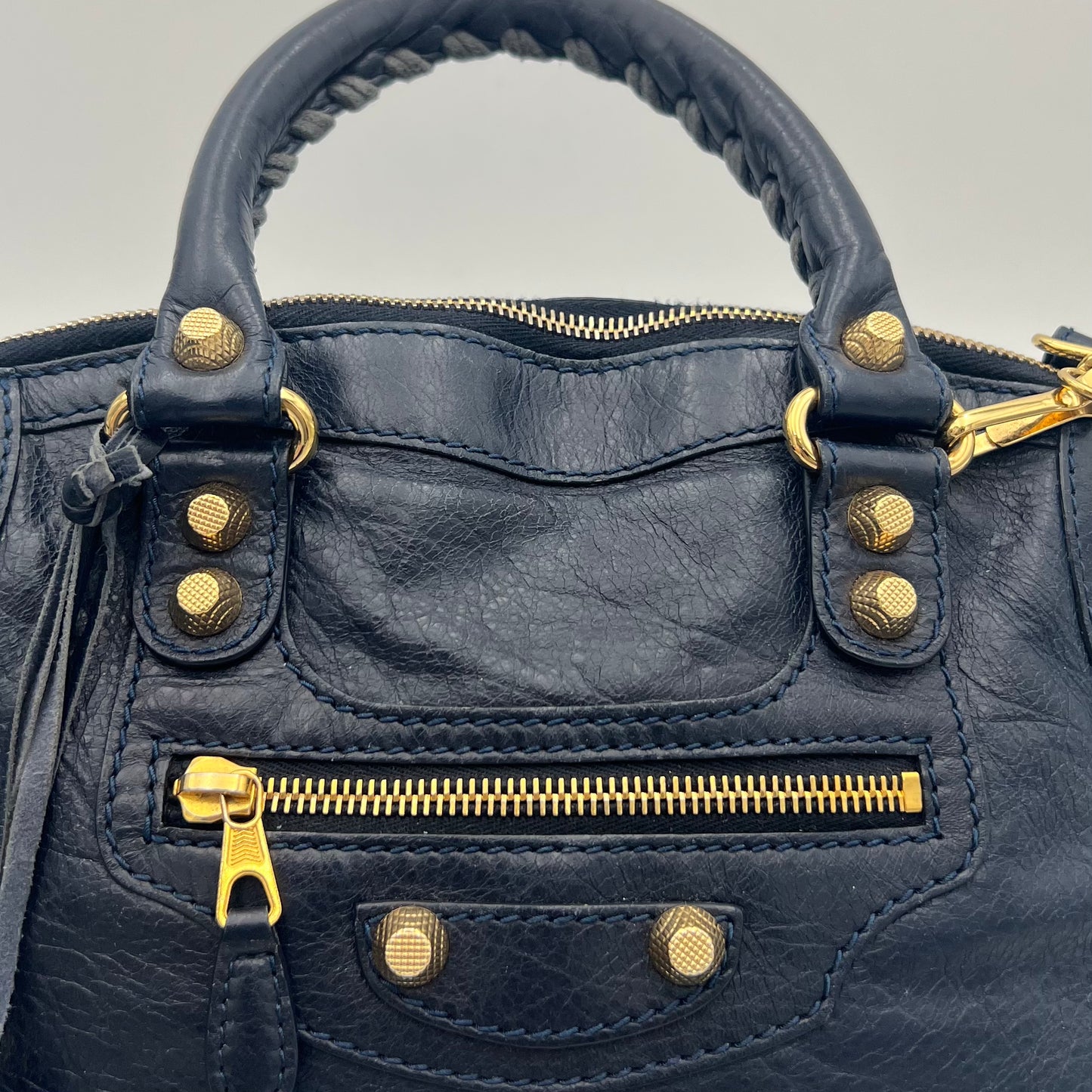 Balenciaga Navy Blue Leather Giant 12 Bowling Two-Way Bag GHW