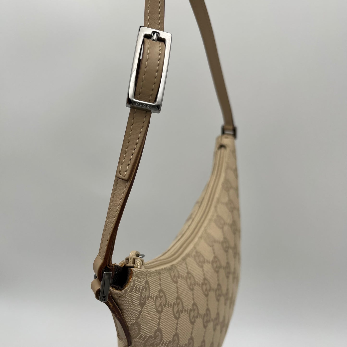 Gucci Beige Monogram Canvas and Leather Hobo Pochette