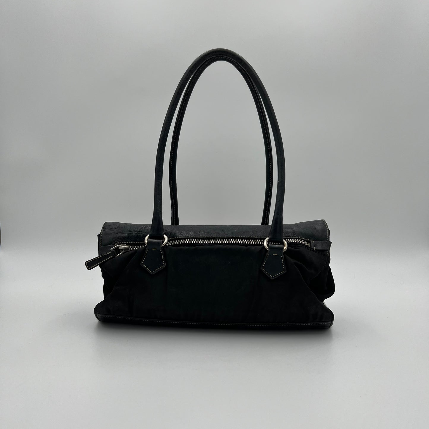 Prada Black Nylon and Leather Easy Shoulder Bag
