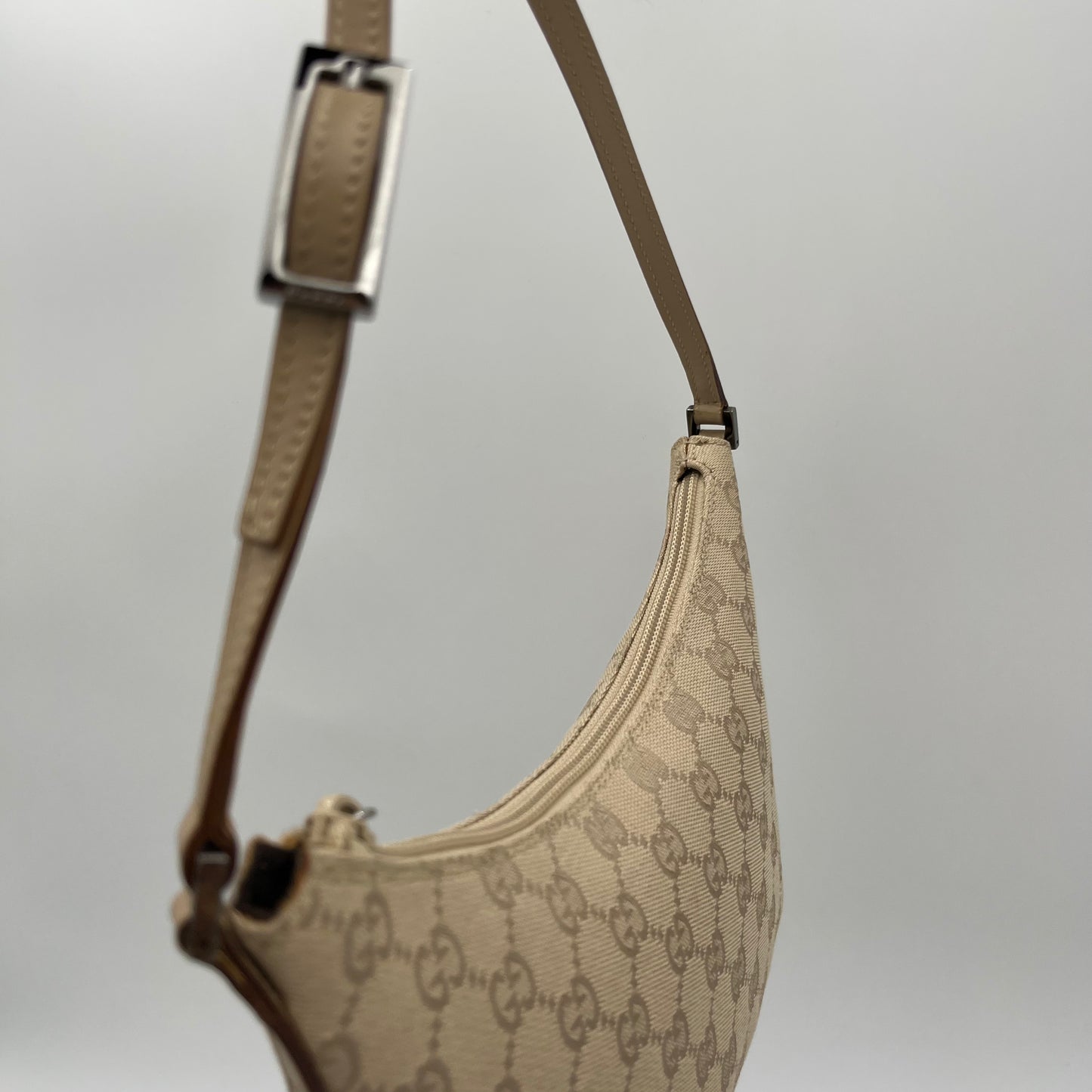 Gucci Beige Monogram Canvas and Leather Hobo Pochette