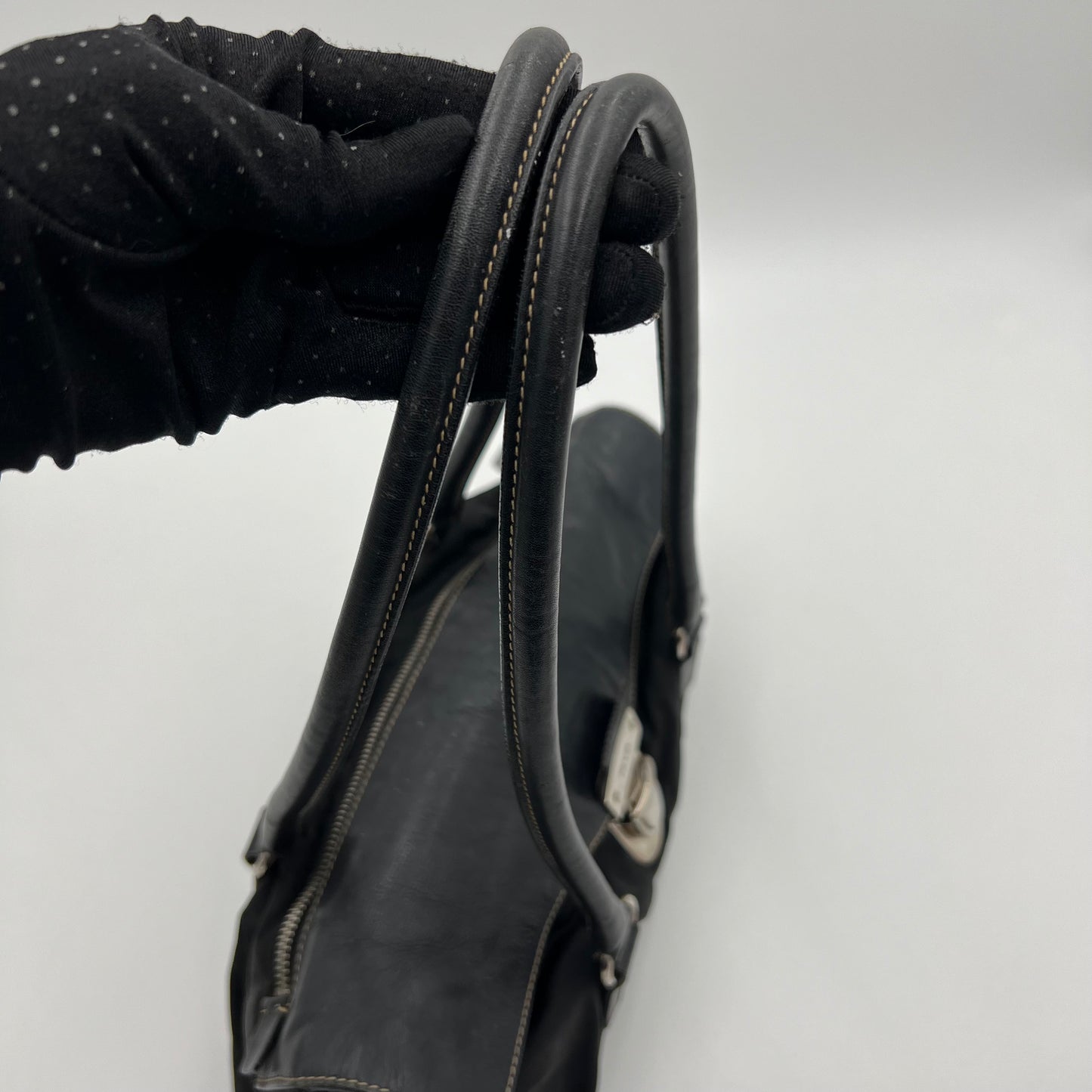 Prada Black Nylon and Leather Easy Shoulder Bag
