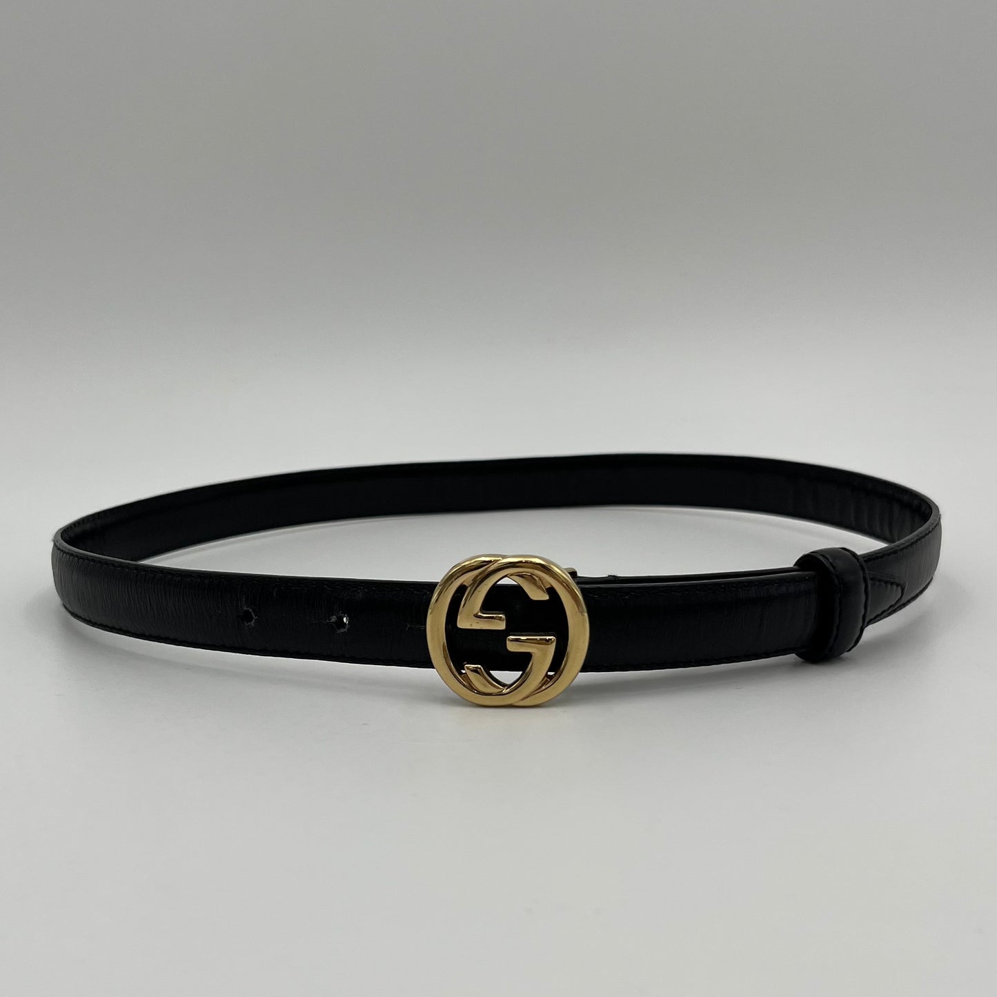 Gucci Black Leather Blondie Interlocking G Belt GWH Size 65