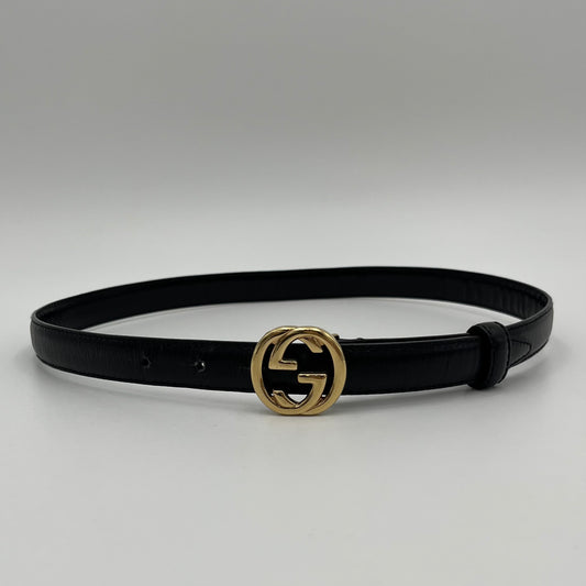 Gucci Black Leather Blondie Interlocking G Belt GWH Size 65