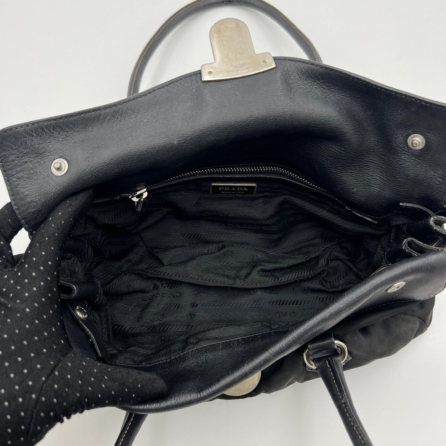 Prada Black Nylon and Leather Easy Shoulder Bag