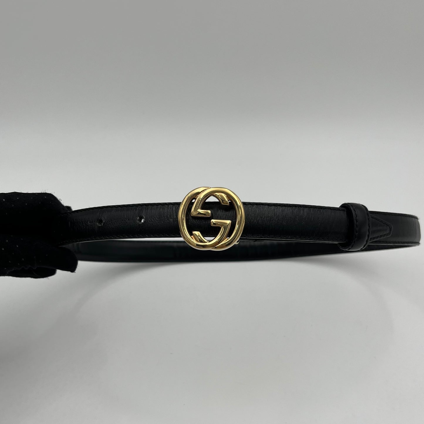 Gucci Black Leather Blondie Interlocking G Belt GWH Size 65