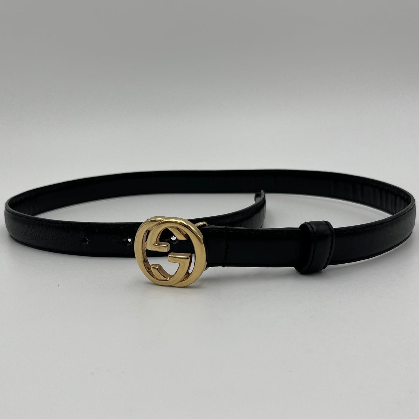 Gucci Black Leather Blondie Interlocking G Belt GWH Size 65