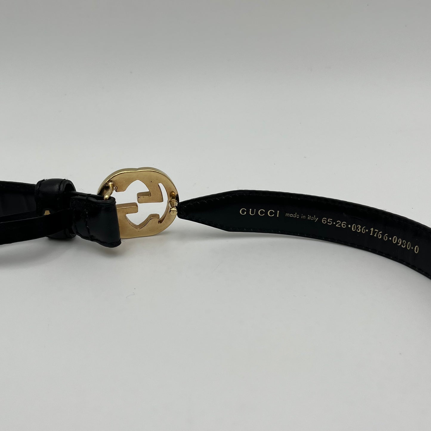 Gucci Black Leather Blondie Interlocking G Belt GWH Size 65