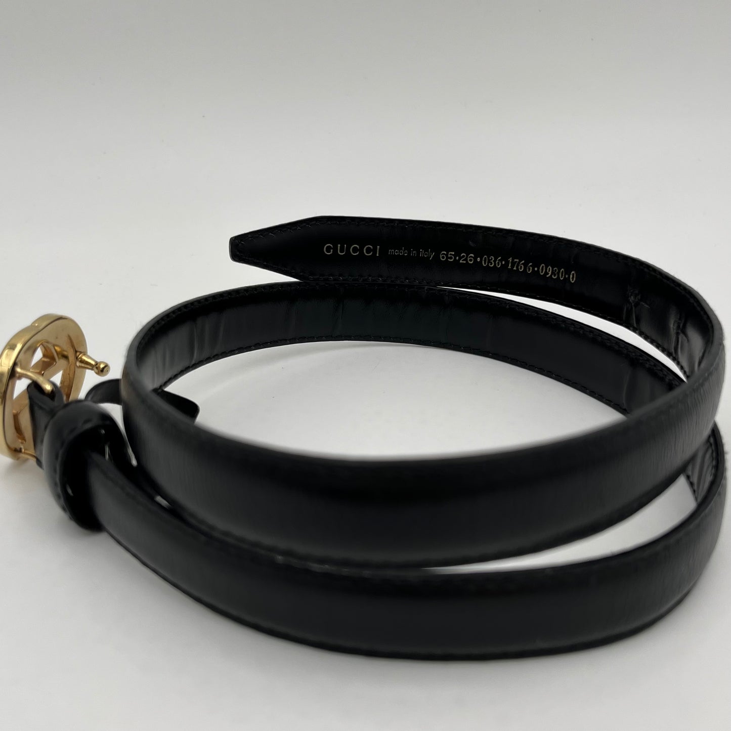 Gucci Black Leather Blondie Interlocking G Belt GWH Size 65