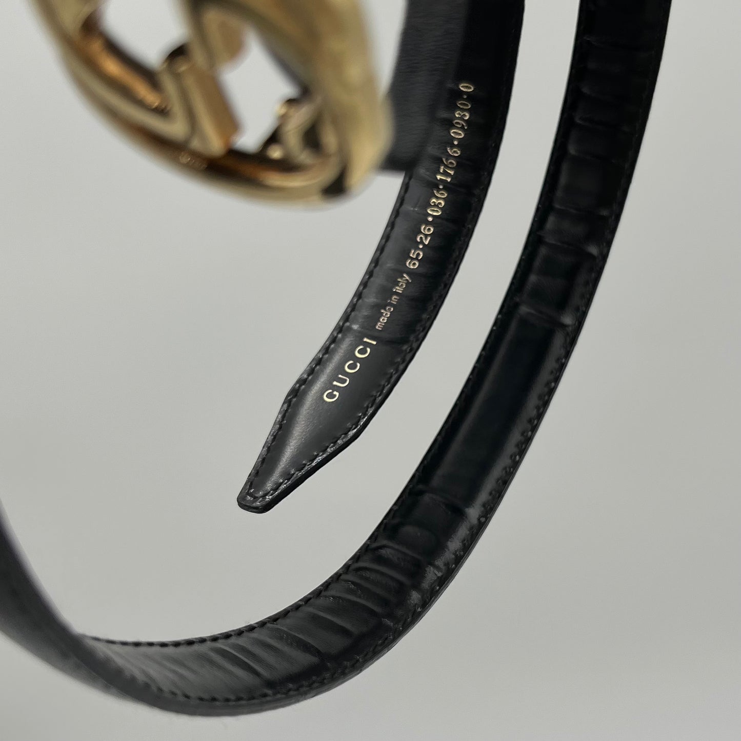 Gucci Black Leather Blondie Interlocking G Belt GWH Size 65