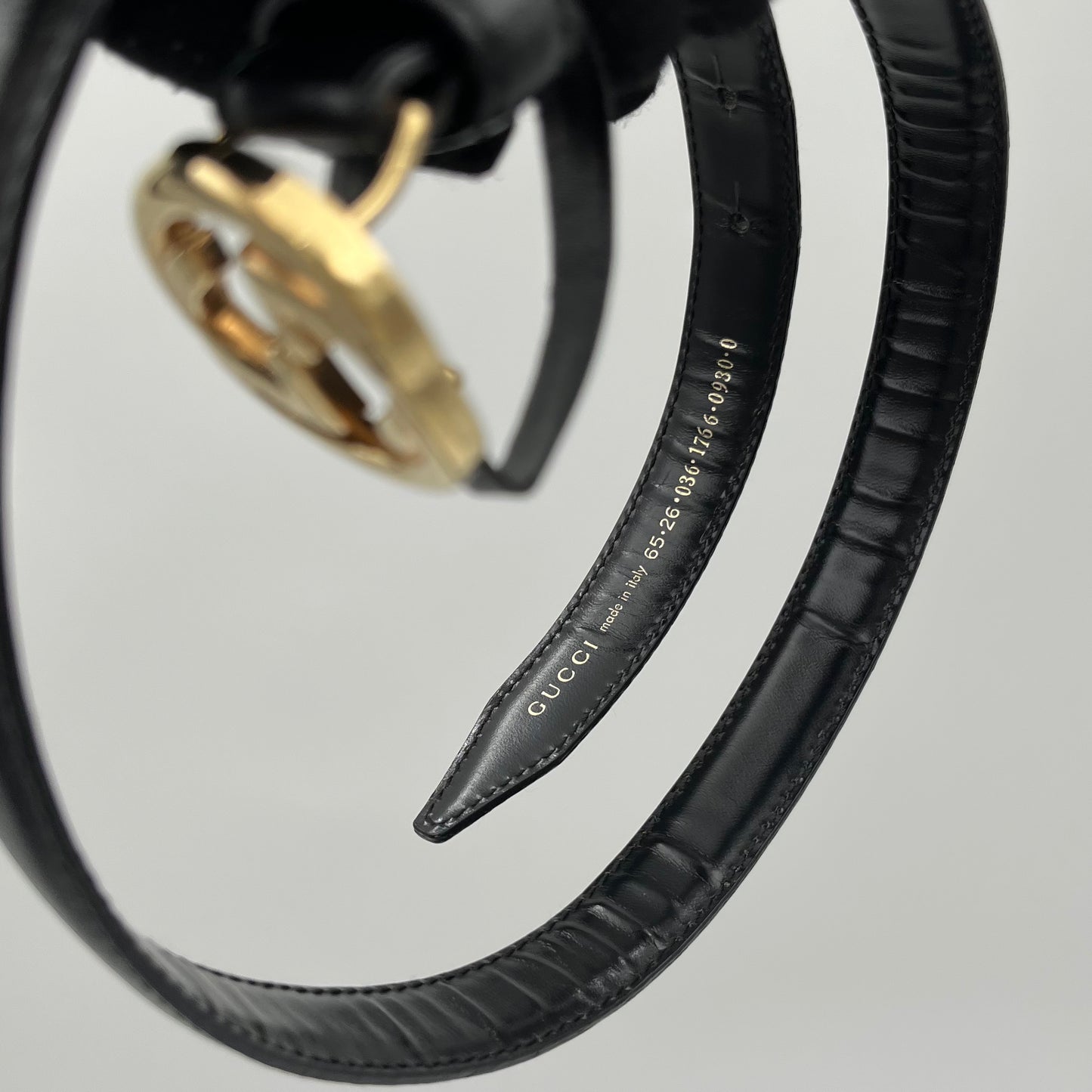 Gucci Black Leather Blondie Interlocking G Belt GWH Size 65