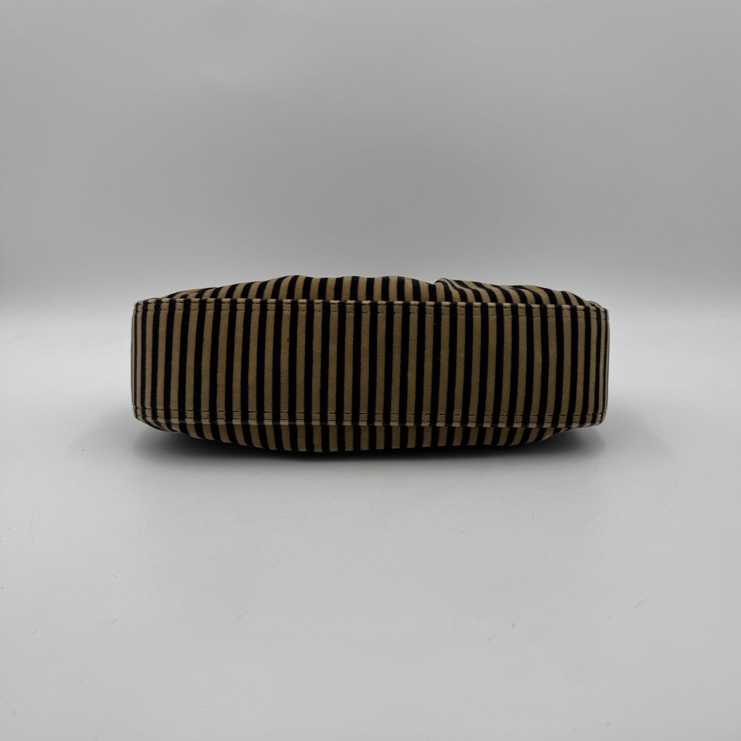 Fendi Brown Black Striped Velvet and Leopard Print Calfhair Buckle Flap Shoulder Bag