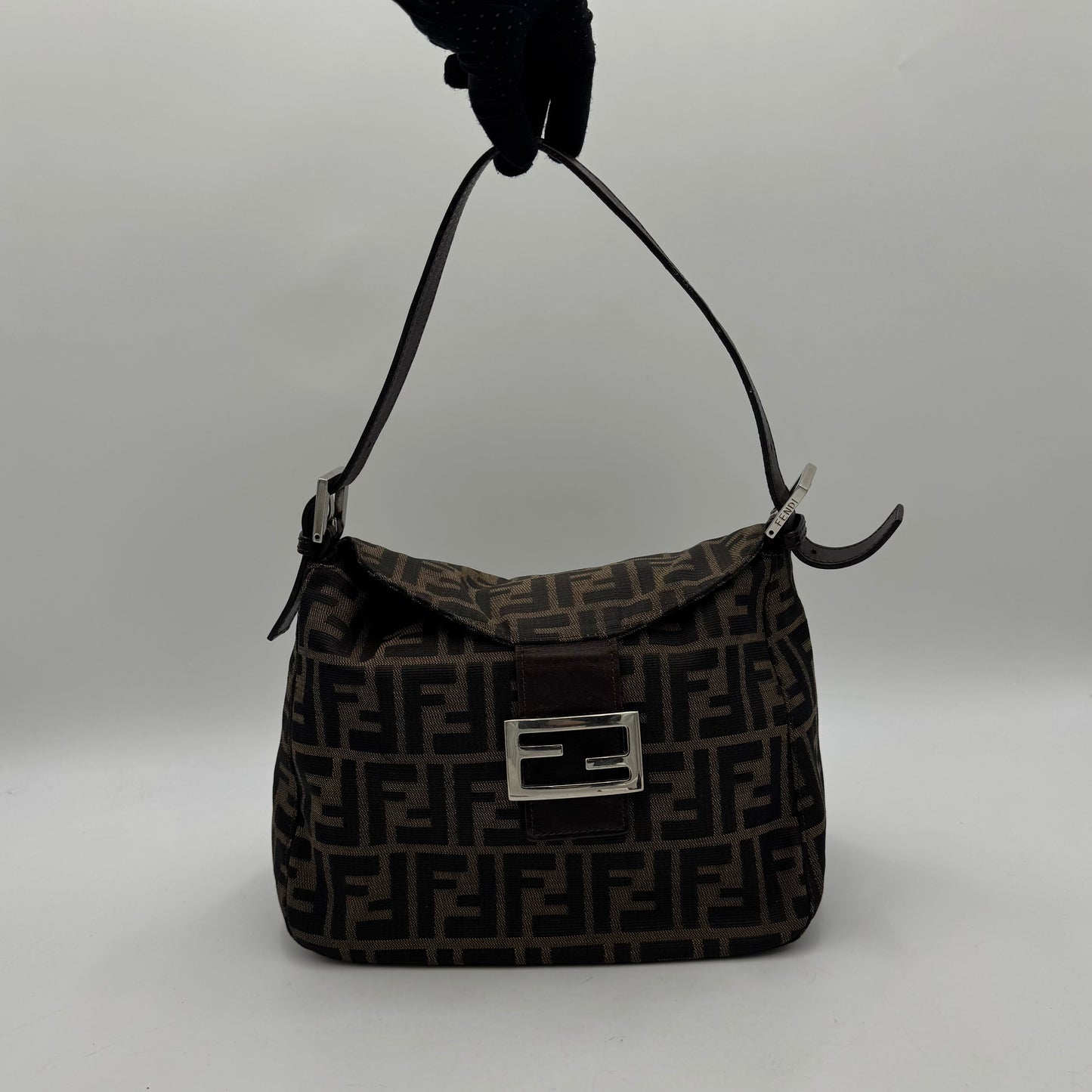 Fendi Tobacco Zucca Double Flap Baguette
