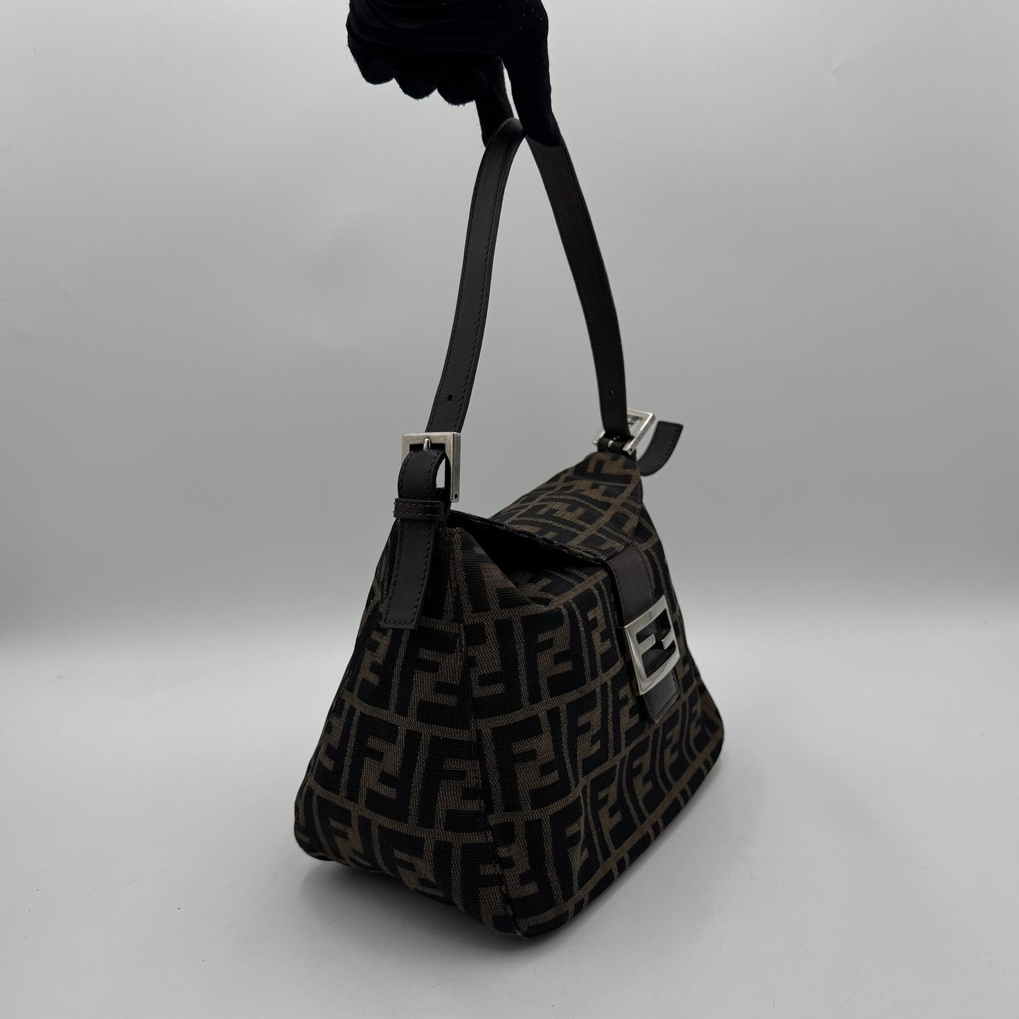 Fendi Tobacco Zucca Double Flap Baguette