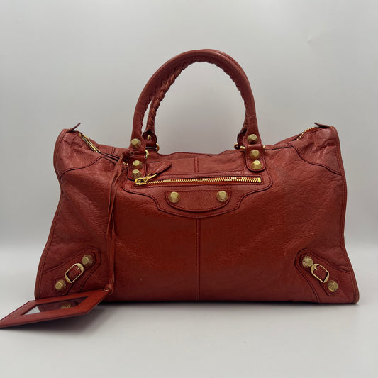 Balenciaga Rust Orange Leather Giant Work Bag GHW