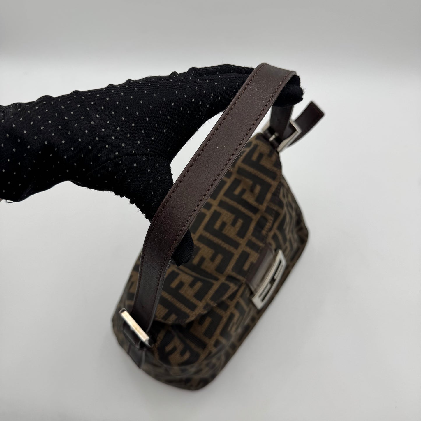 Fendi Tobacco Zucca Double Flap Baguette