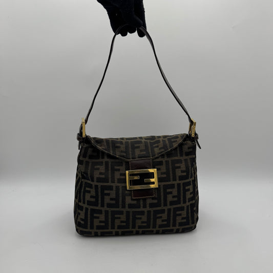 Fendi Tobacco Zucca Double Flap Baguette GHW
