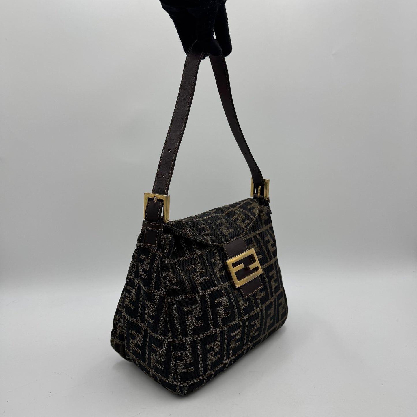 Fendi Tobacco Zucca Double Flap Baguette GHW