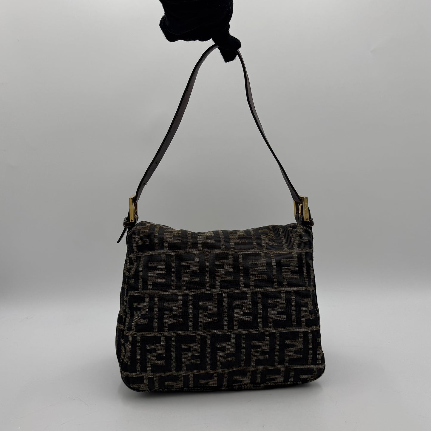 Fendi Tobacco Zucca Double Flap Baguette GHW
