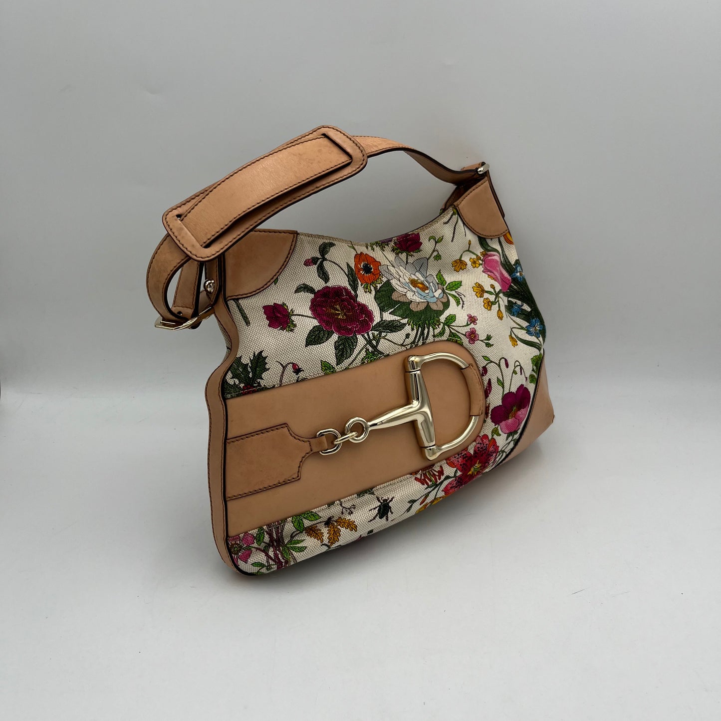 Gucci Floral Hasler Horsbit Hobo Shoulder Bag w/ dust bag