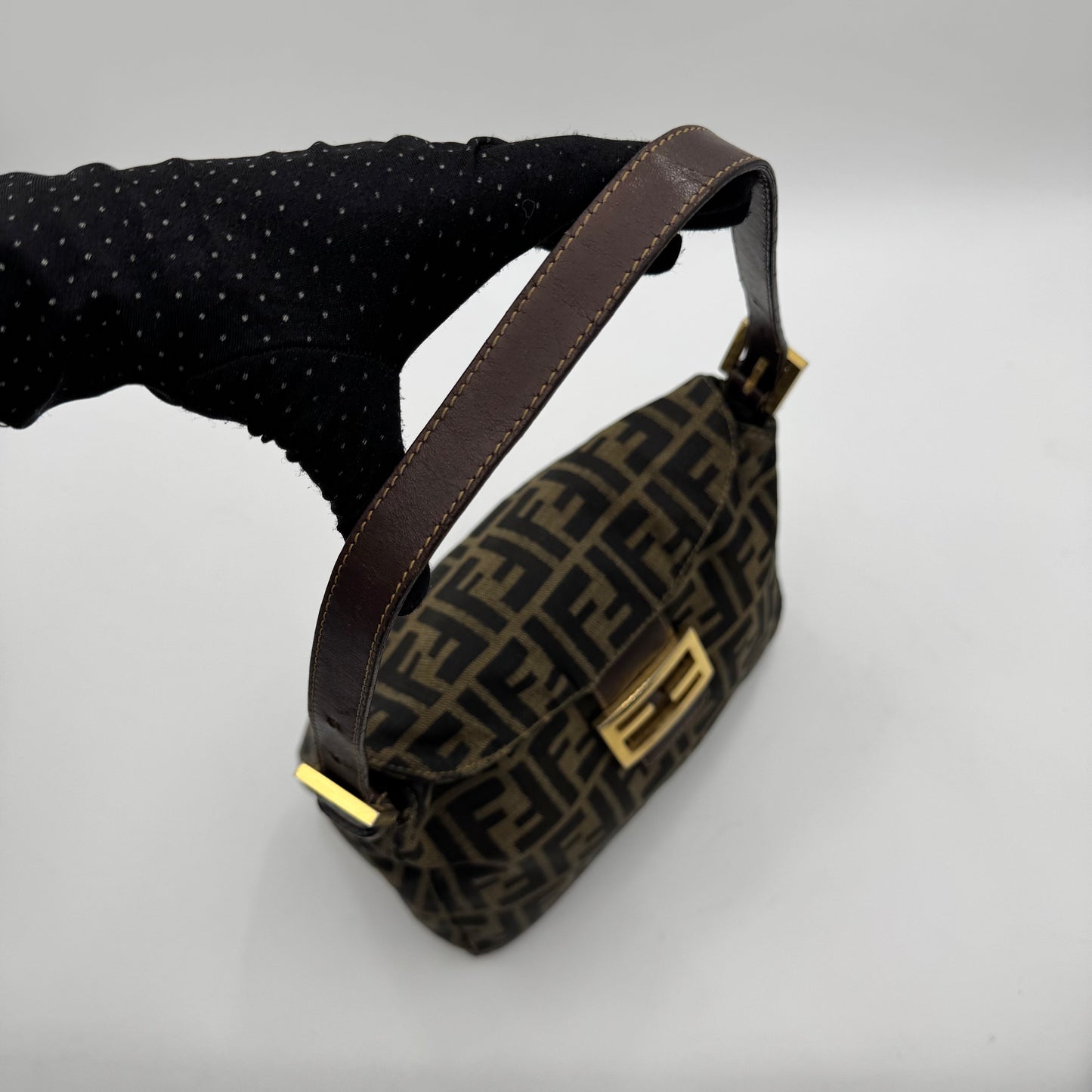 Fendi Tobacco Zucca Double Flap Baguette GHW