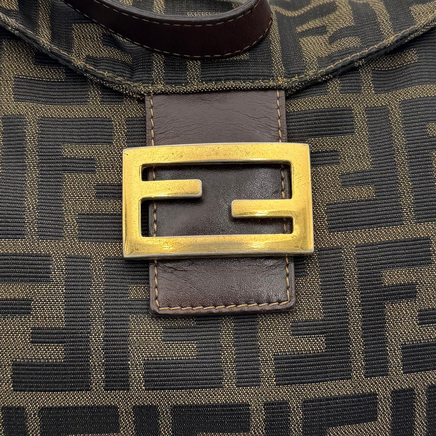 Fendi Tobacco Zucca Double Flap Baguette GHW
